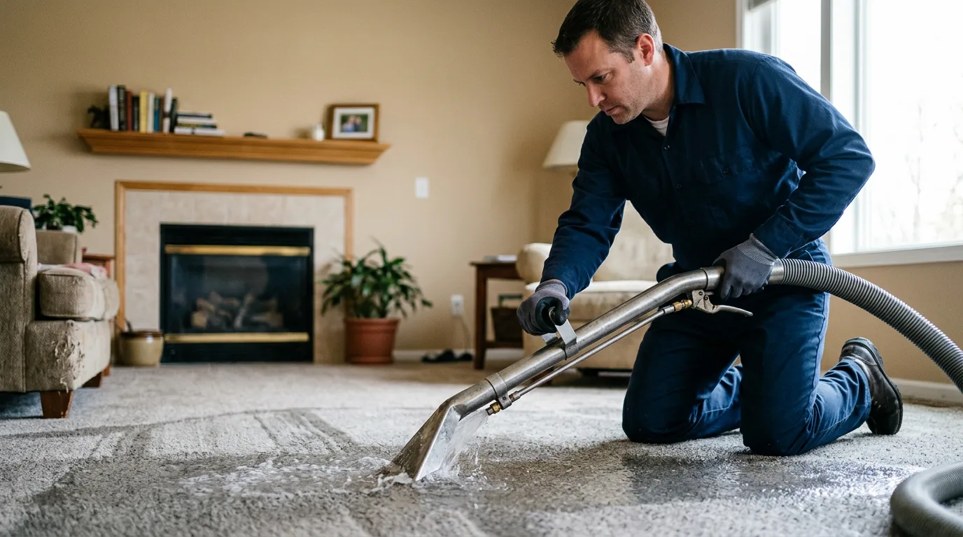 Water damage restoration technician working near Fort Branch, IN